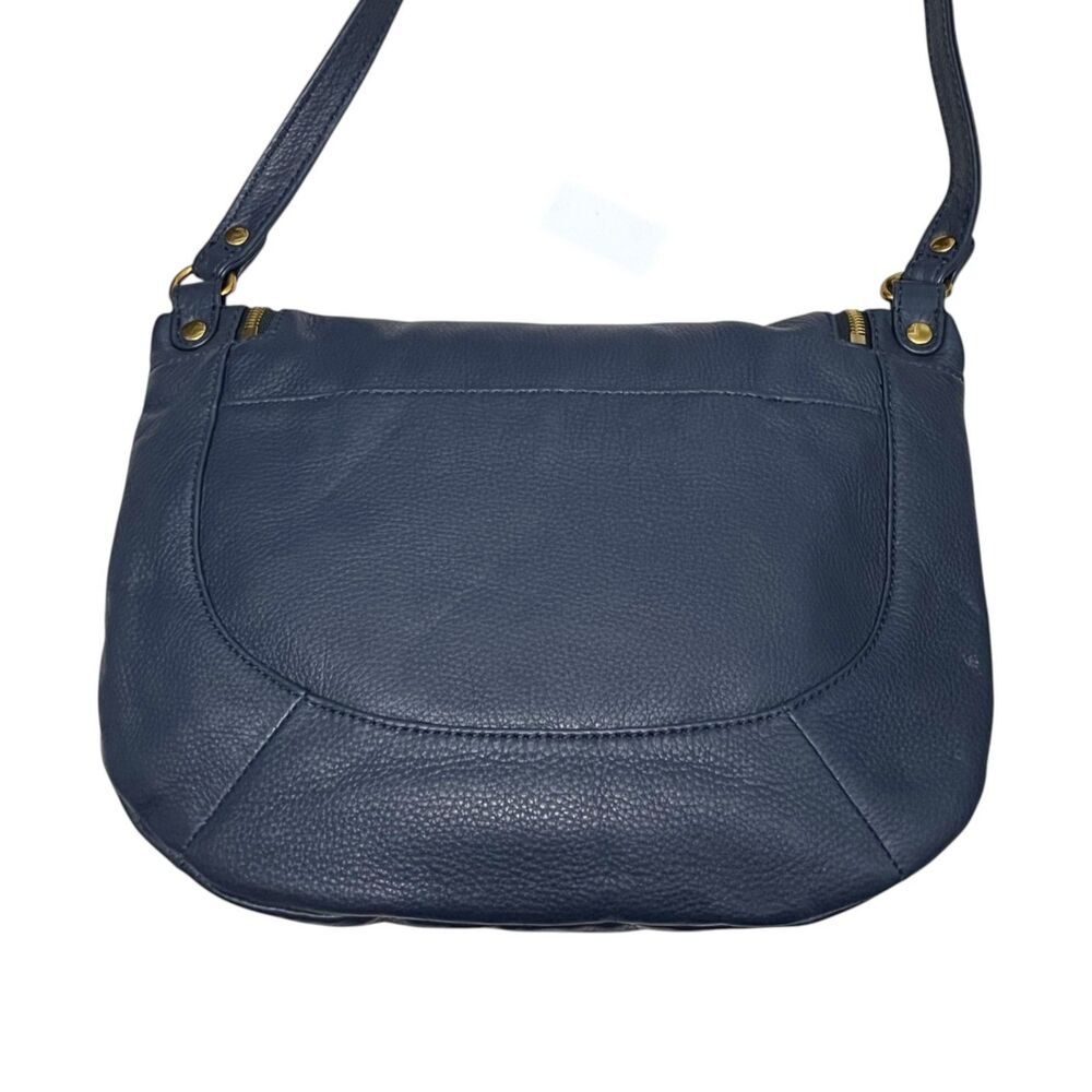 HOBO Fern Medium Shoulder Bag Navy Pebbled Leather Brass Hardware Slouchy - Picture 4 of 13